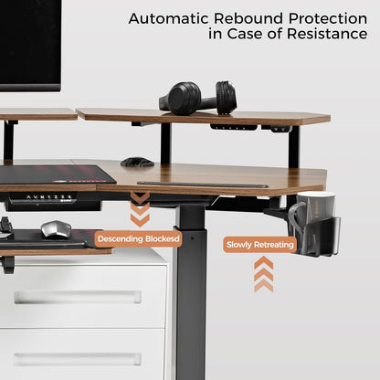 Standing Desk Electric Adjustable Height Desk, Computer Desk with Keyboard Tray 72" Gaming Desk Music Studio Desk Sit Stand up Desk LED Convertible Shelf,Dual Motor,Slot Design,Walnut