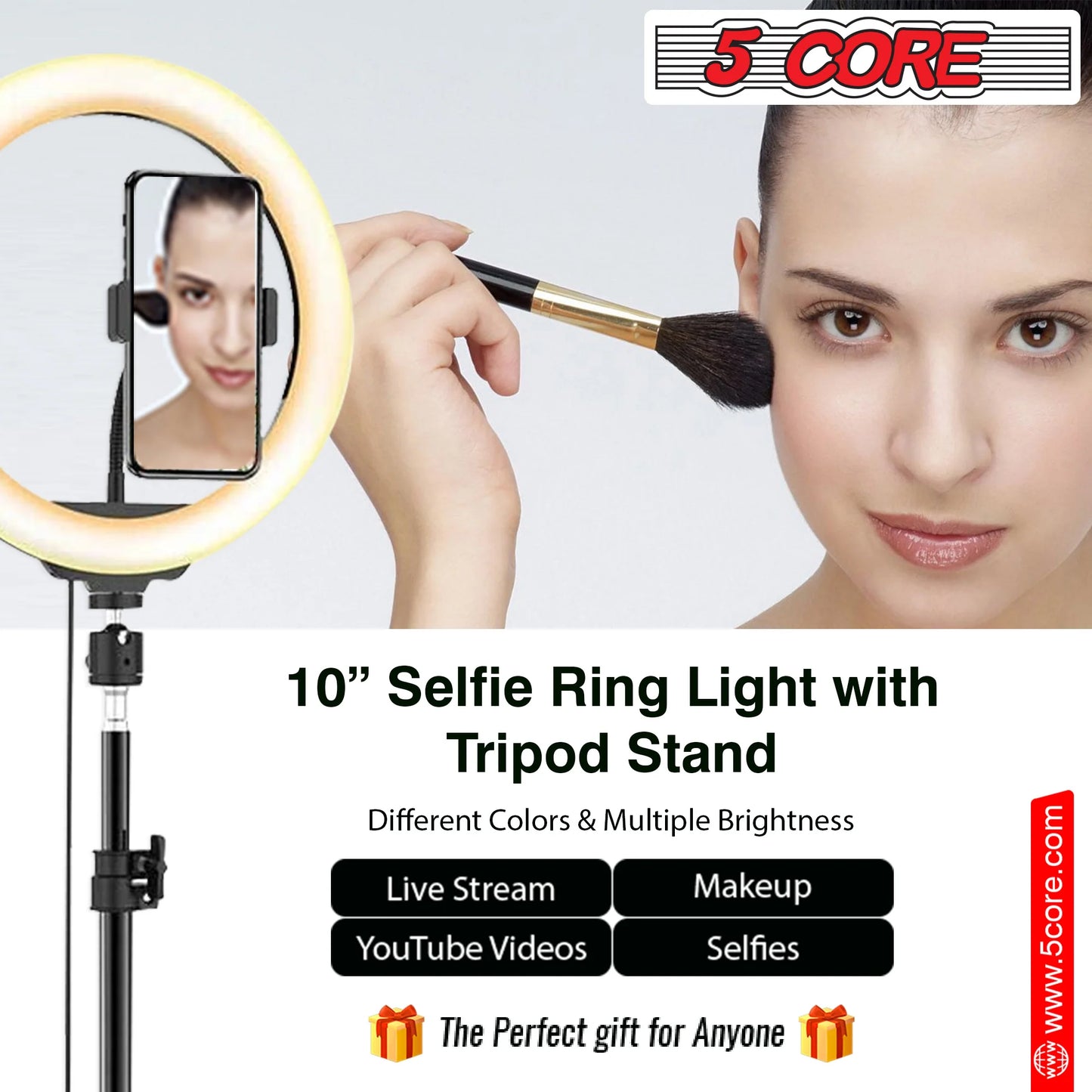 5 Core Ring Light 10 Inch W Tripod Phone Stand Adjustable Selfie Lights for Makeup Recording Podcast Streaming W Remote Included - RL 10