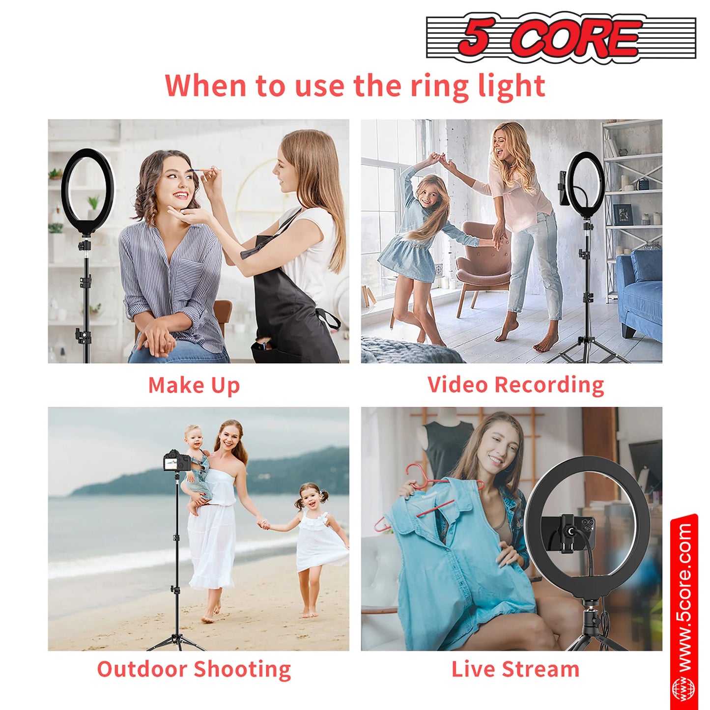 5 Core Ring Light 10 Inch W Tripod Phone Stand Adjustable Selfie Lights for Makeup Recording Podcast Streaming W Remote Included - RL 10