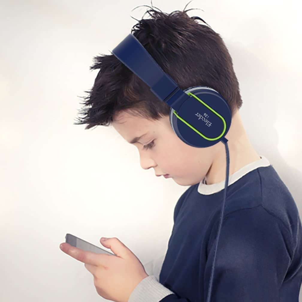 I36 Kids Headphones Children Girls Boys Teens Foldable Adjustable on Ear Headphones 3.5Mm Jack Compatible Cellphones Computer Kindle MP3/4 School Tablet Blue/Green