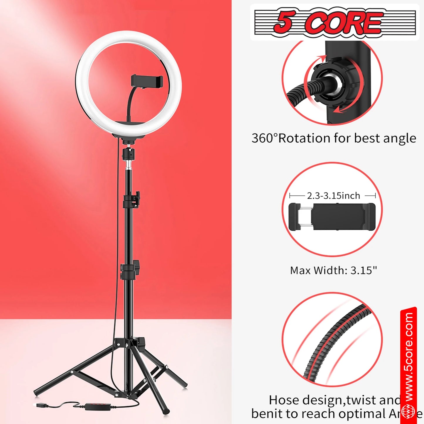 5 Core Ring Light 10 Inch W Tripod Phone Stand Adjustable Selfie Lights for Makeup Recording Podcast Streaming W Remote Included - RL 10