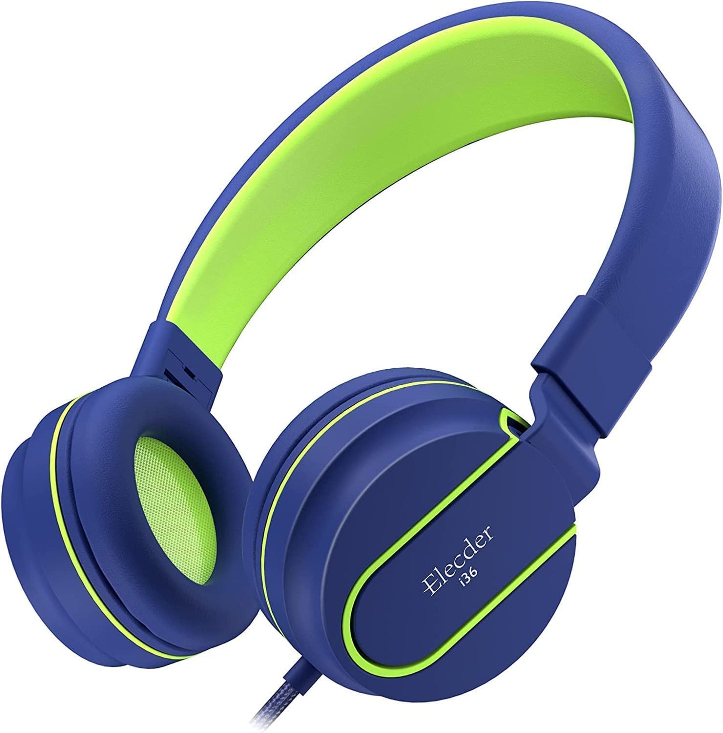 I36 Kids Headphones Children Girls Boys Teens Foldable Adjustable on Ear Headphones 3.5Mm Jack Compatible Cellphones Computer Kindle MP3/4 School Tablet Blue/Green