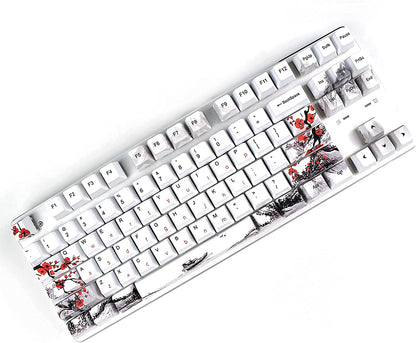 Keycaps 110 Set for Full Size Mechanical Keyboard, Custom PBT OEM Profile Key Caps Japanese Style with Keycap Puller for Cherry MX 104/87/71/61 60 Percent Keyboard(Plum Blossom)