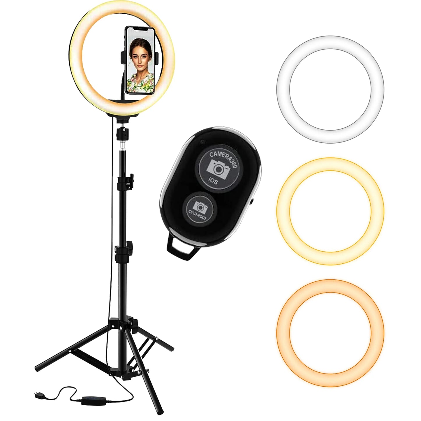 5 Core Ring Light 10 Inch W Tripod Phone Stand Adjustable Selfie Lights for Makeup Recording Podcast Streaming W Remote Included - RL 10